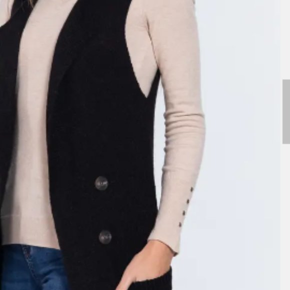Sleeveless Notched Collar with Side Pocket Long Sweater Vest - Picture 2 of 2